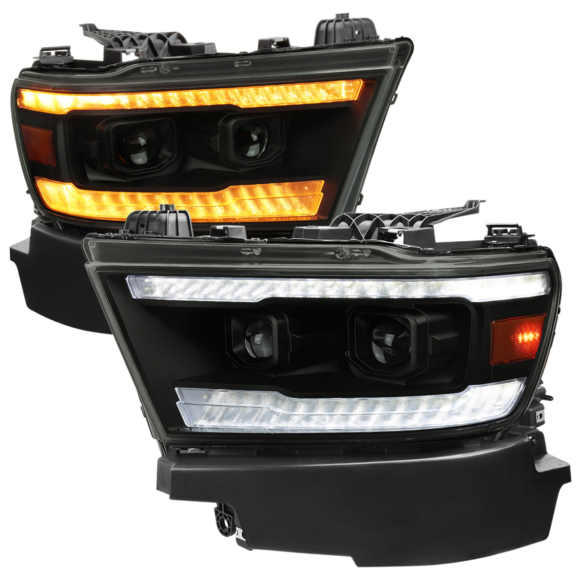 Spec-D 19-24 Ram 1500 SEQ LED Projector Headlights Black Smoked Lens