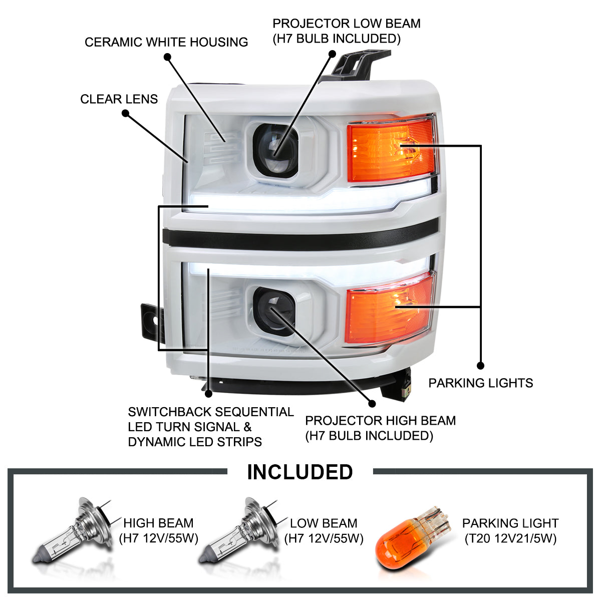 Spec-D 14-15 Silverado 1500 Sequential Headlights White/Black Trim