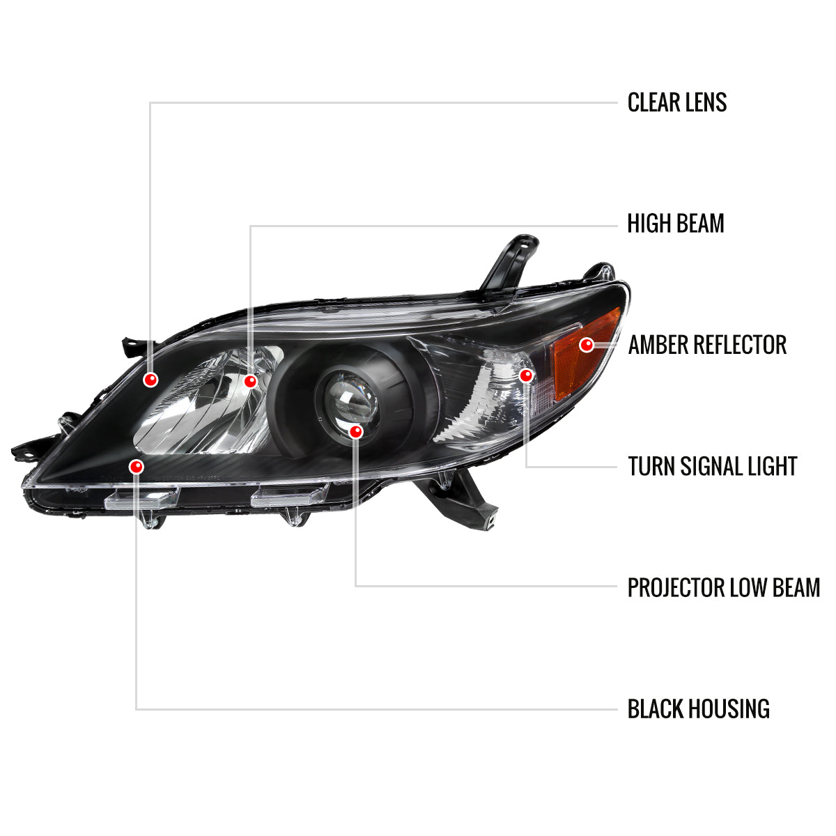 Spec-D 11-20 Toyota Sienna Projector Headlights Halogen Matte Black