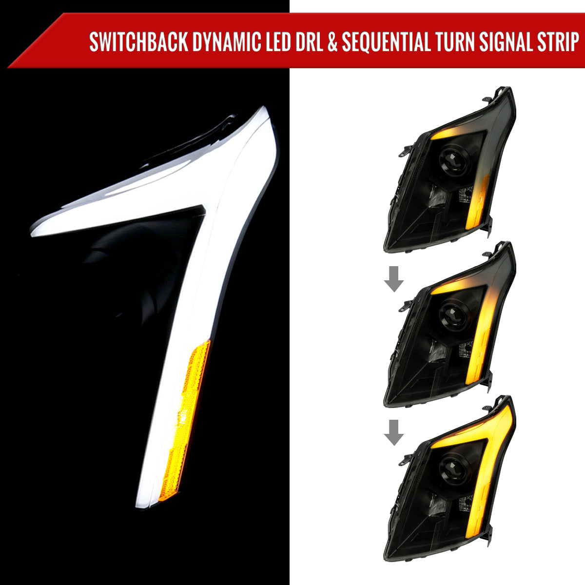 Spec-D 10-16 Cadillac SRX Sequential LED Headlights Black/Smoked