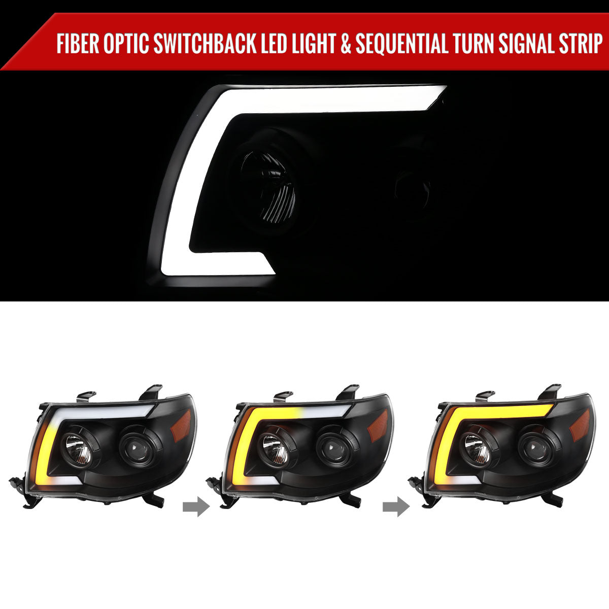 Spec-D 05-11 Tacoma Headlights Sequetial LED Bar Signal Black