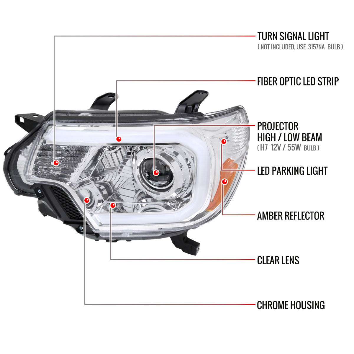 Spec-D 12-15 Tacoma LED Projector Headlights LED Parking Light Chrome