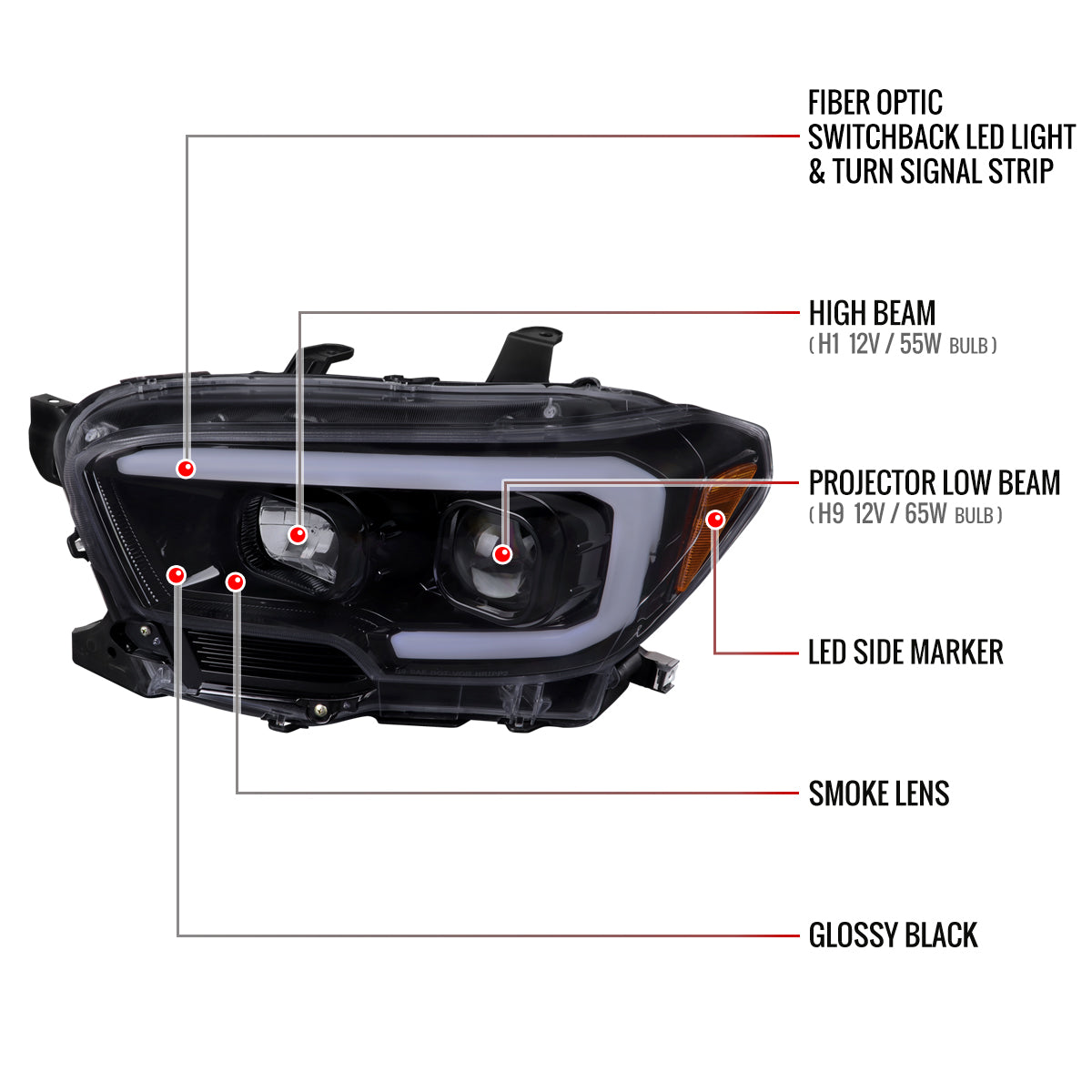 Spec-D 16-23 Toyota Tacoma Projector Headlights Glossy Black.