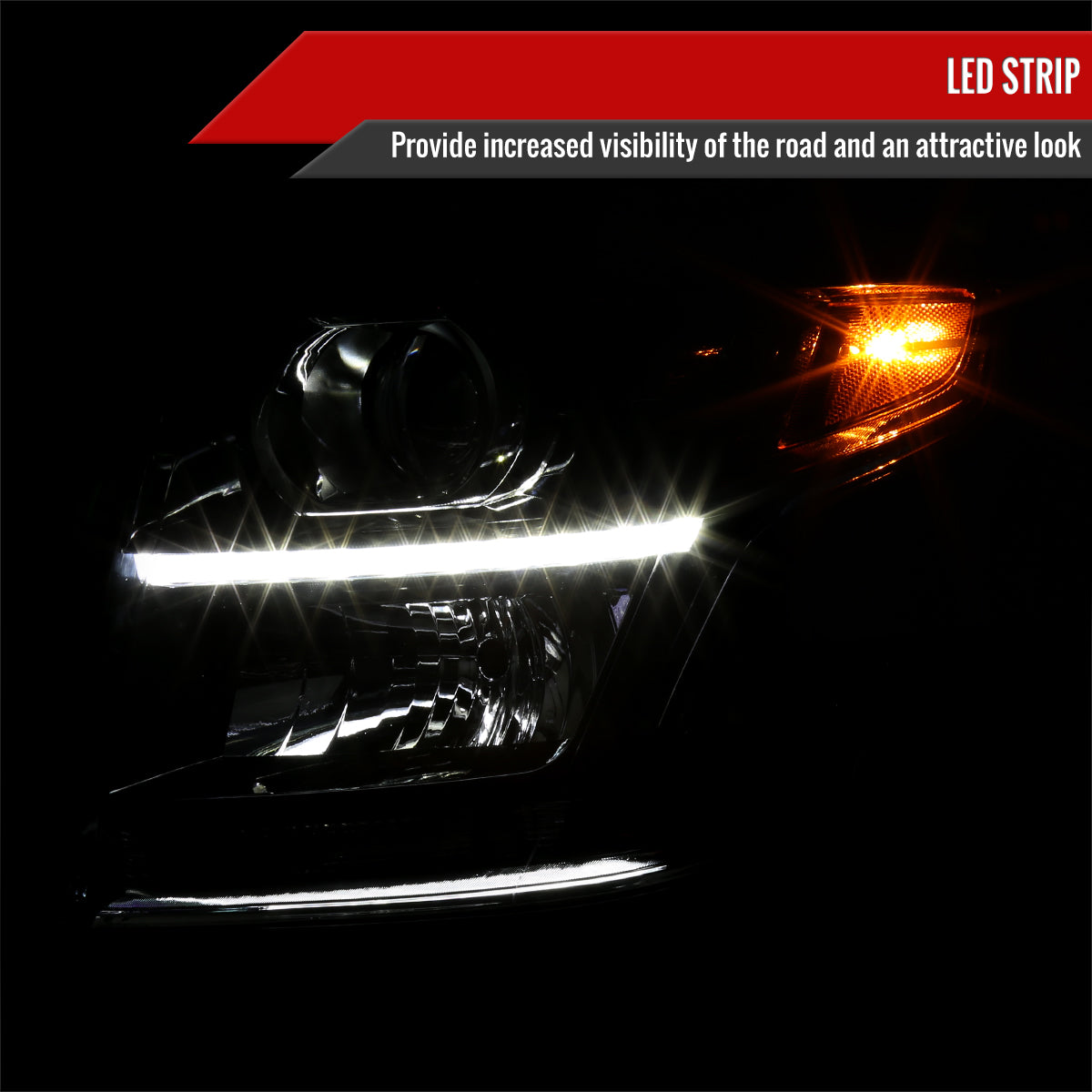 Spec-D 15-20 Chevy Tahoe/Suburban Projector Headlights LED Strip Black