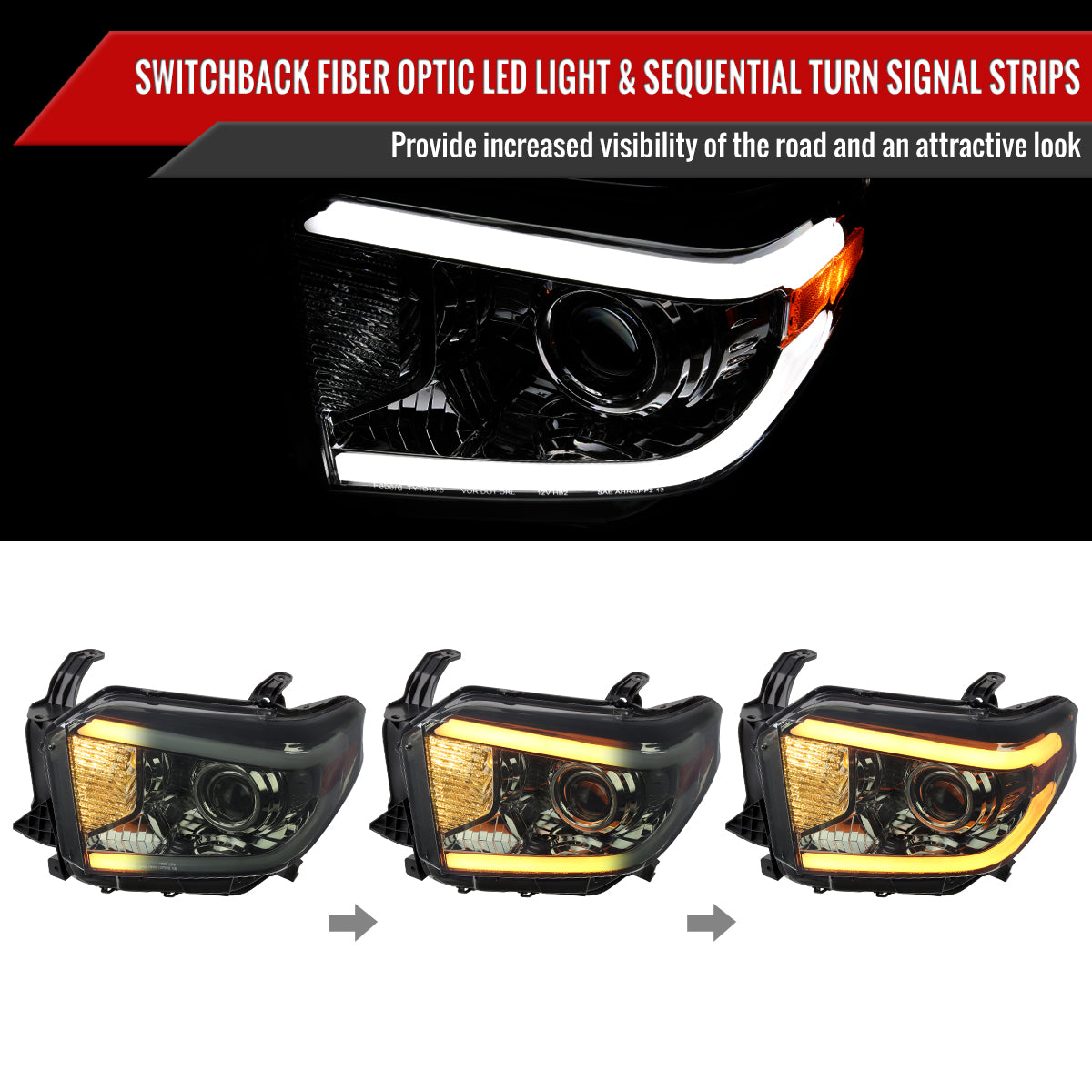 Spec-D 14-21 Tundra SEQ Bar Projector Headlights Chrome/Smoked
