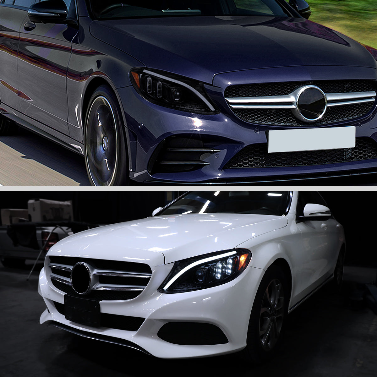 Spec-D 15-18 Mercedes C-Class W205 Sequential Headlights Black Smoked