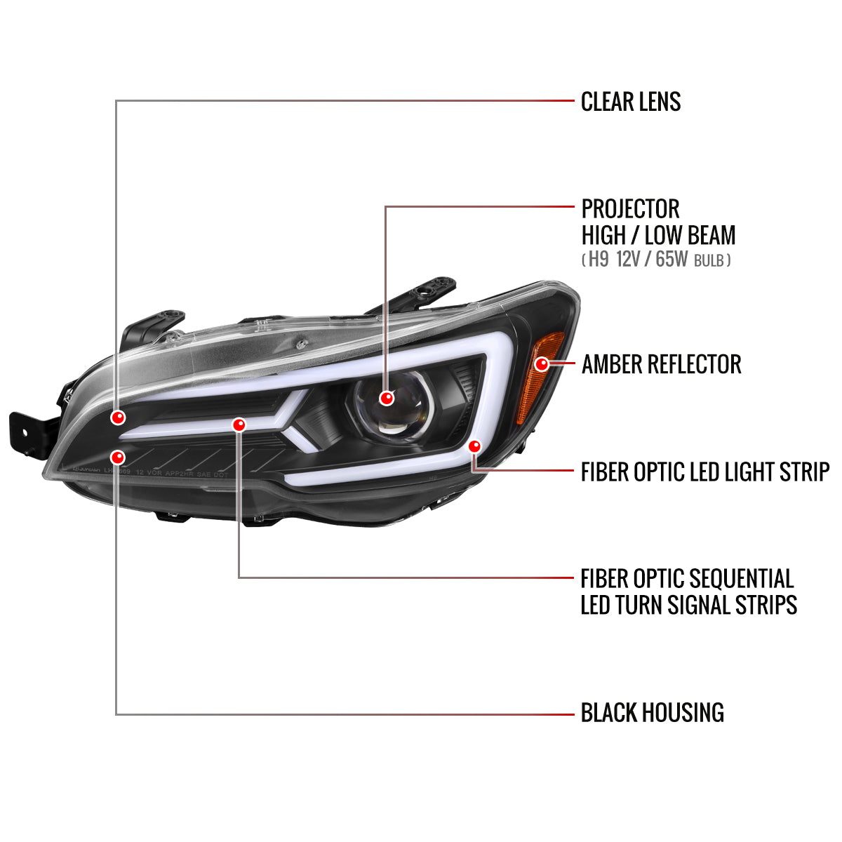 Spec-D 15-21 Subaru Impreza WRX/STI LED Bar SEQ Headlights Black