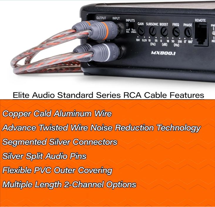 Elite Audio EA-RCA6 Standard 2-Ch RCA Cable - 6ft. Male to Male Twisted Wire Pair with Noise Reduction