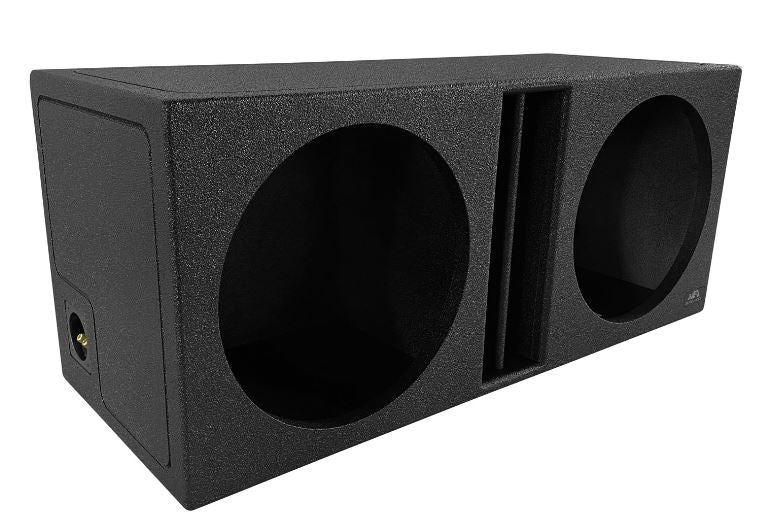 Elite Audio EBOX-BLVD15CP Center-Split Vented Dual 15” Subwoofer Enclosure - Polyurethane Bed Liner Finish, 3/4” MDF with 1” Front Baffle, Pro-Tuned Ports, High-Current Terminals for Deep Bass & Premium Sound Quality