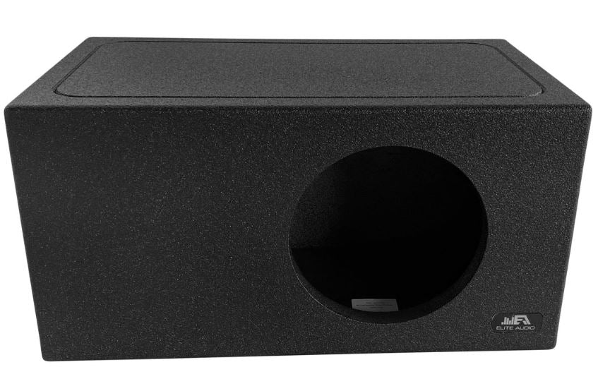 Elite Audio EBOX-BLVS10SPL Single 10” Subwoofer Enclosure - Polyurethane Bed Liner Finish, Rear Side Port for SPL Bass, 1” MDF Heavy-Duty Construction, Pro-Tuned Ports, High-Current Terminals for Superior Sound Quality