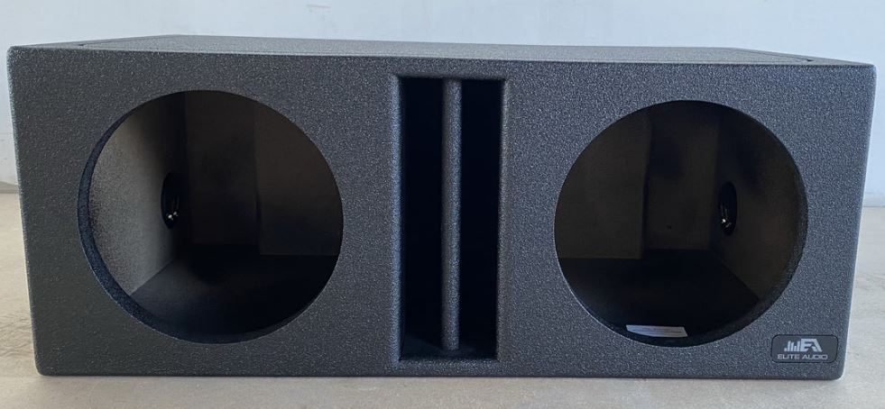 Elite Audio EBOX-BLVD10CP Center-Split Vented Dual 10” Subwoofer Enclosure - Polyurethane Bed Liner Finish, 3/4” MDF with 1” Front Baffle, Pro-Tuned Ports, High-Current Terminals for Enhanced Bass & Superior Sound Quality