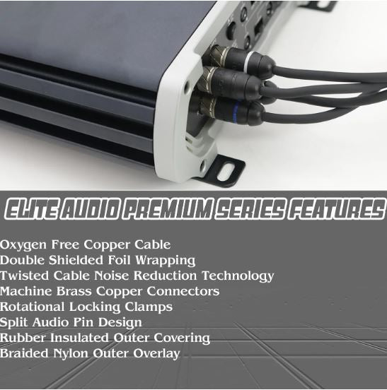 Elite Audio 17ft RCA Cable Premium 4-Channel Twisted Pair Oxygen-Free Copper Male to Male Noise Reduction