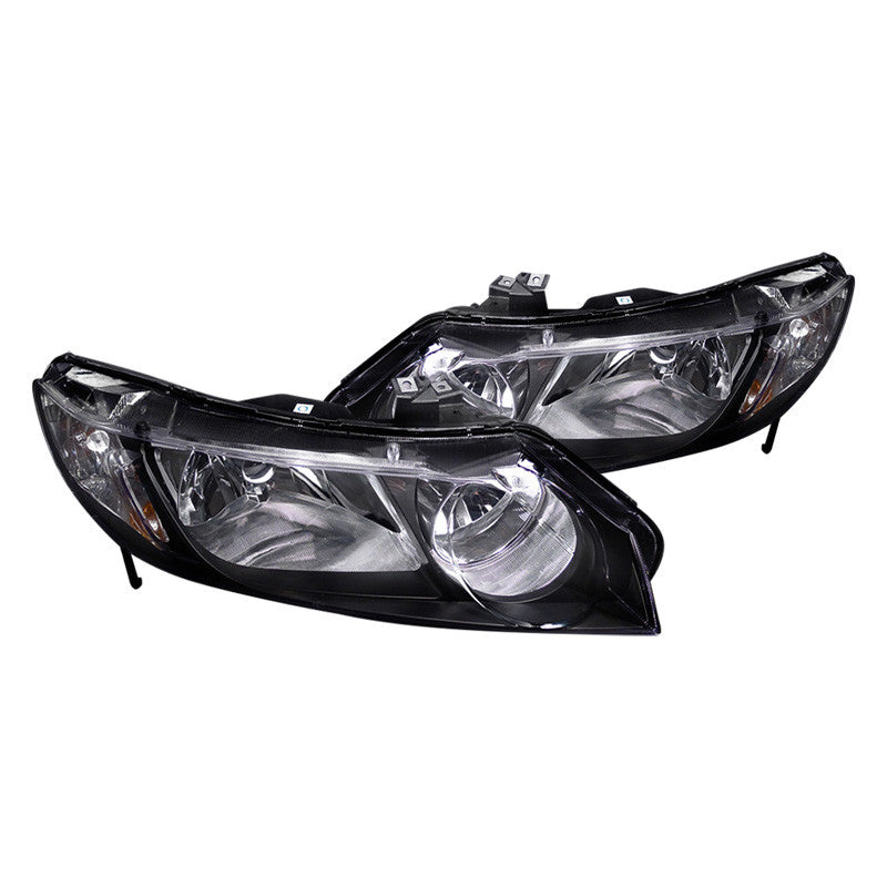 Spec-D 06-11 Honda Civic 4Dr Black Headlights Amber Reflectors