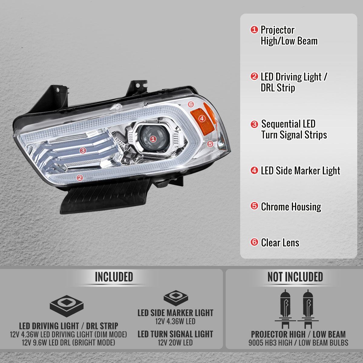 Spec-D 11-14 Dodge Charger Projector Headlights Sequential Chrome