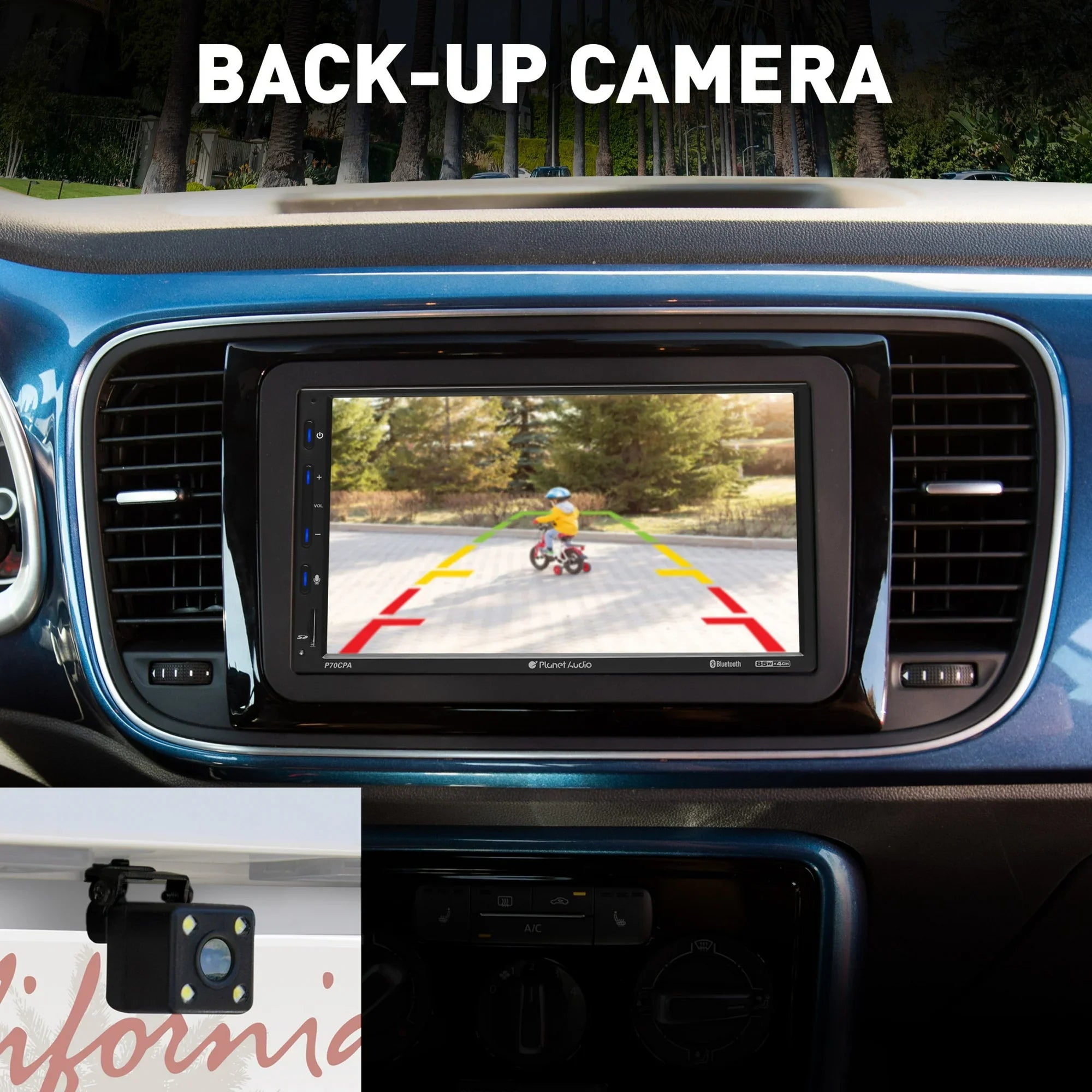 Planet Audio P70CPA-C Car Stereo - Apple CarPlay, Android Auto, Double Din, 7 Inch Touchscreen, Bluetooth, No CD DVD Player, AM/FM Radio Receiver, Backup Camera