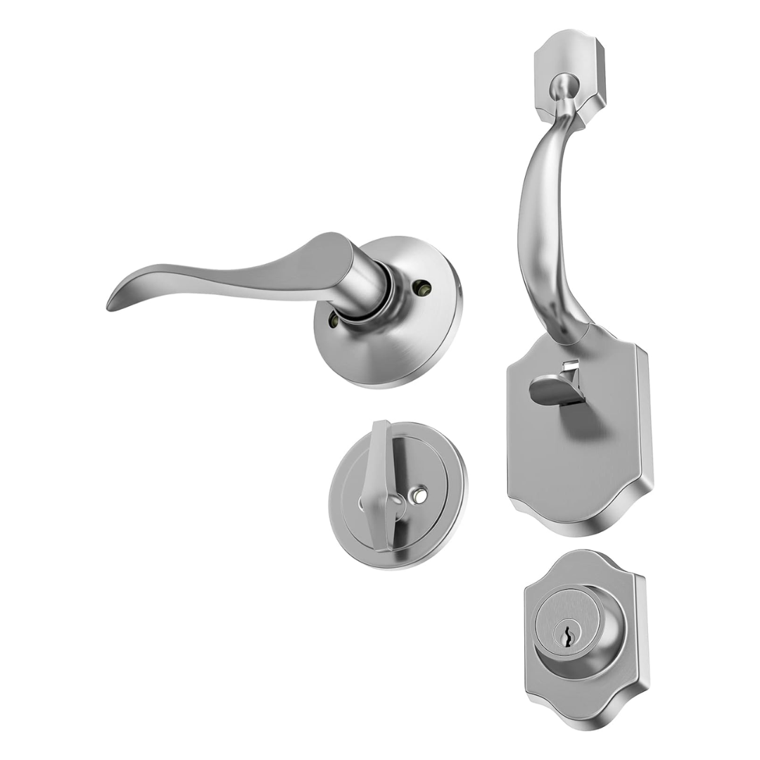 Premium SN Finish Grip Handle Set - Single Cylinder, Single Handle