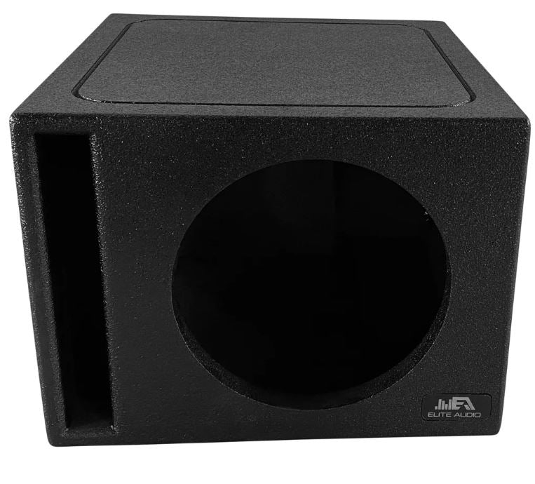 Elite Audio EBOX-BLVS10 Vented Single 10” Subwoofer Enclosure - Polyurethane Bed Liner Finish, 3/4” MDF with 1” Front Baffle, Pro-Tuned Ports, High-Current Terminals for Enhanced Bass & Sound Quality