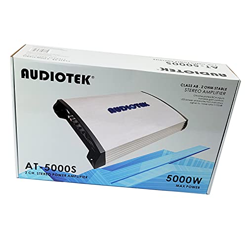 Audiotek AT5000S 2 Channel Stereo Car Amplifier - 5000 Watts, 2 Ohm Stable