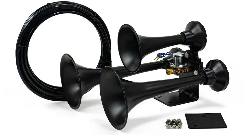 AGGRESSOR OMG TRAIN HORN Combo! (AH-300BLK Black 3 Trumpet Horn & AC-1.5MP 1.5 Gallon Compressor)
