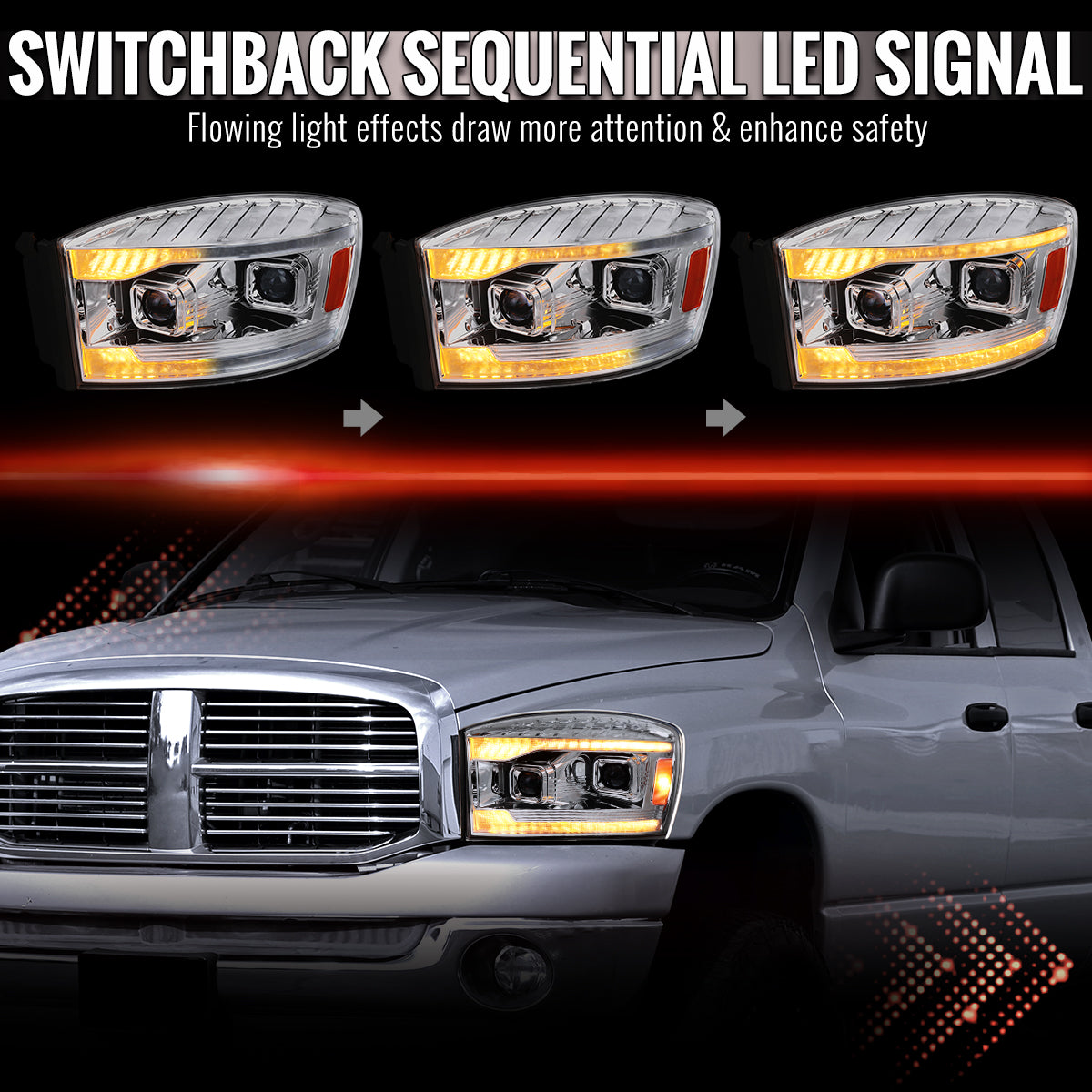 Spec-D 06-08 Dodge Ram 1500 2500 3500 Projector Led Headlight Chrome