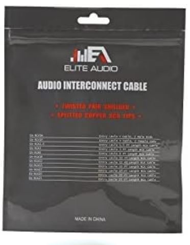 Elite Audio EA-RCA20 Standard 2-Ch RCA Cable - 20ft. Male to Male Twisted Wire Pair with Noise Reduction