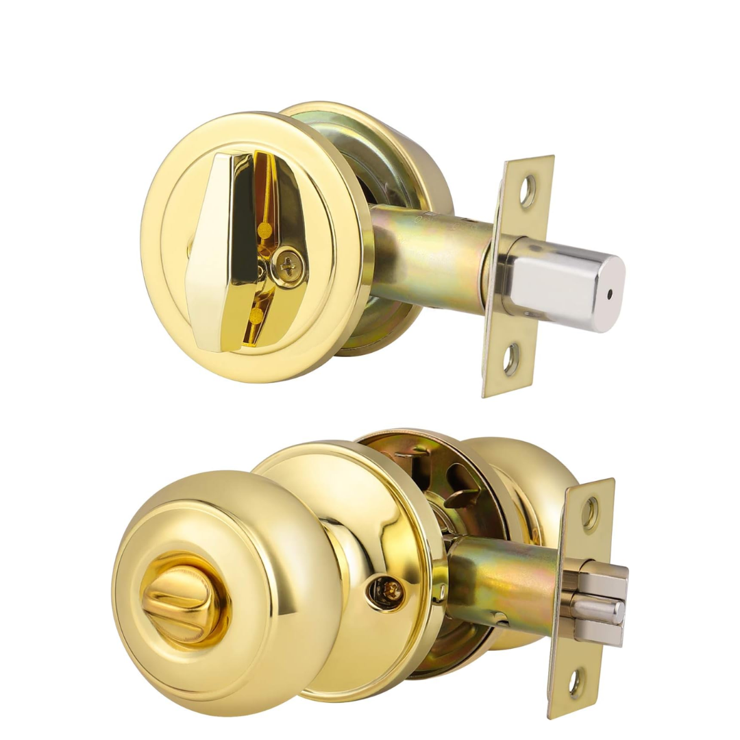 Kwikset Premium Combo Lockset – Knob & Deadbolt – Polished Brass