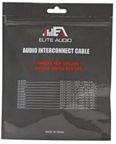 Elite Audio EA-RCA15 Standard 2-Ch RCA Cable - 15ft. Male to Male Twisted Wire Pair with Noise Reduction