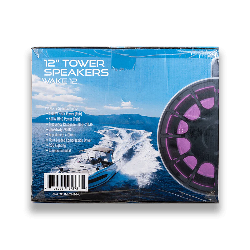 Nemesis Audio WAKE-12 | 12″ 600W RMS Horn Loaded Marine Tower Speakers w/ RGB Lighting