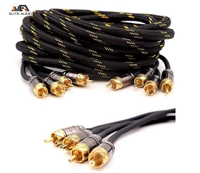 Elite Audio 15ft 4-Channel RCA Audio Cable – Oxygen-Free Copper, Triple Shielded, Brass Connectors