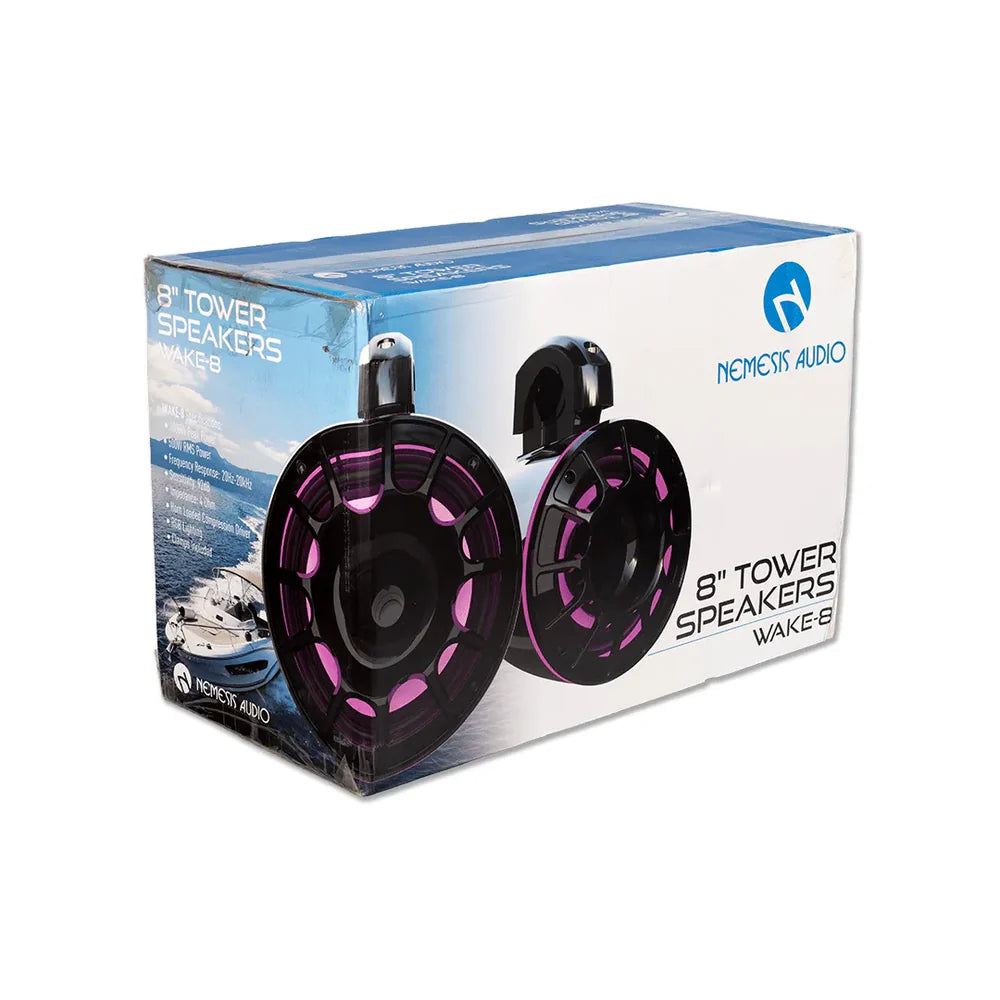 Nemesis Audio WAKE-8 8″ Marine Tower Speakers 500W RMS w/ RGB Lighting & Horn Loaded Drivers