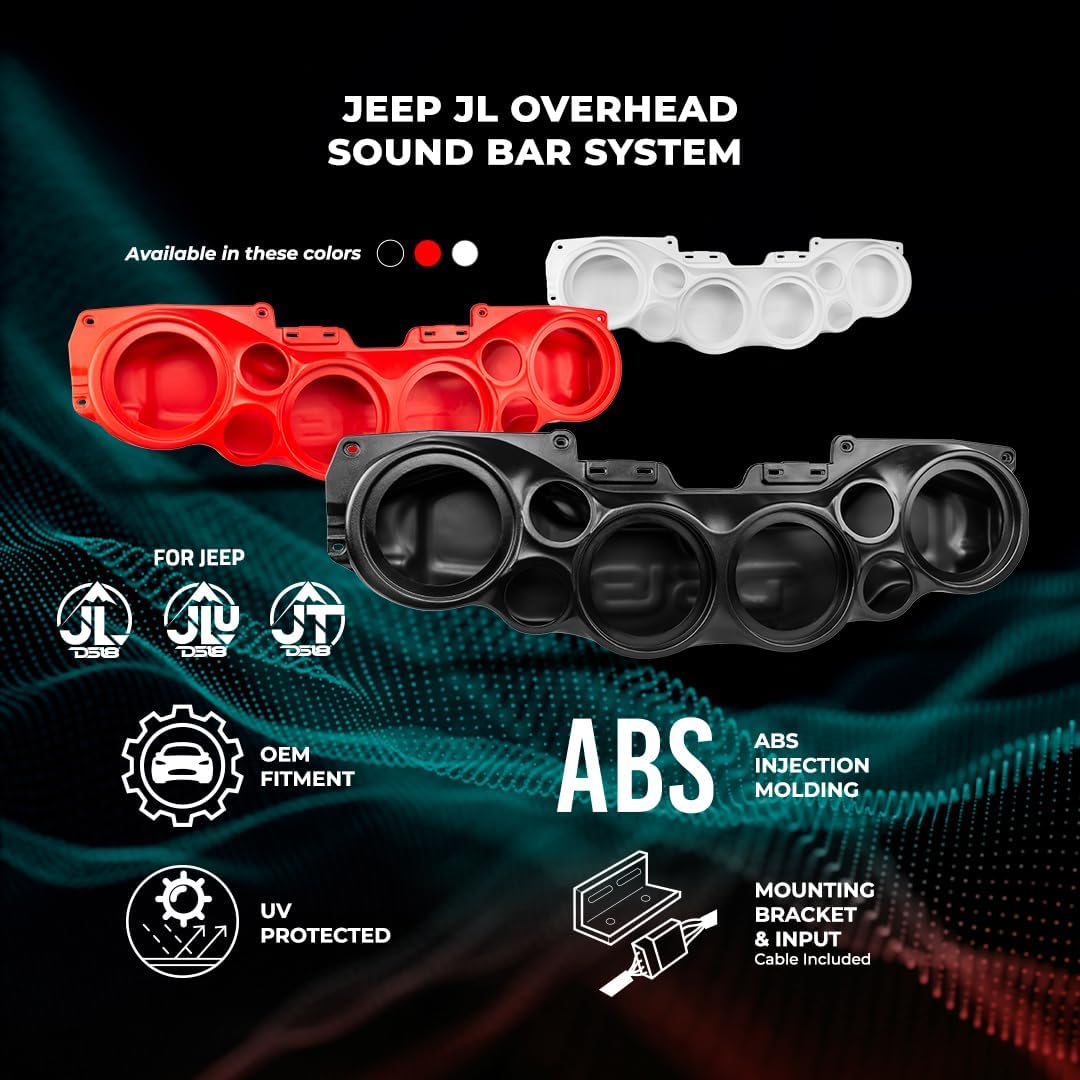 DS18 JL-SBAR White Jeep Wrangler Overhead Soundbar for JL 2007-2021 Will Accommodate 4 x 8-inch Speakers, 4 x 1.75-inch Tweeters, (White)