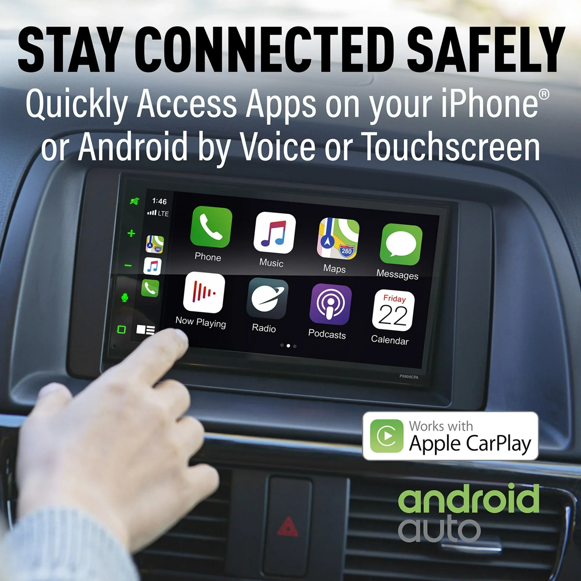 Planet Audio P9900CPA Car Stereo - Apple CarPlay, Android Auto, Double-Din, 6.75 Inch Touchscreen, Bluetooth, No DVD CD Player, AM/FM Radio Receiver, USB