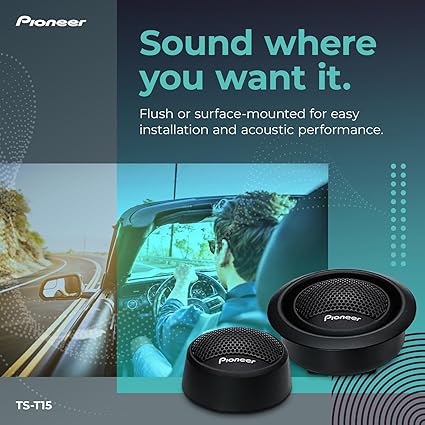 Pioneer TS-T15 3/4” Soft Dome Tweeter Car Speakers, Smooth Upper Range, Clear Sound Quality, Flush and Surface Mounting Capabilities, Pair with Midrange Drivers and Subwoofers for Full Sound (Pair)
