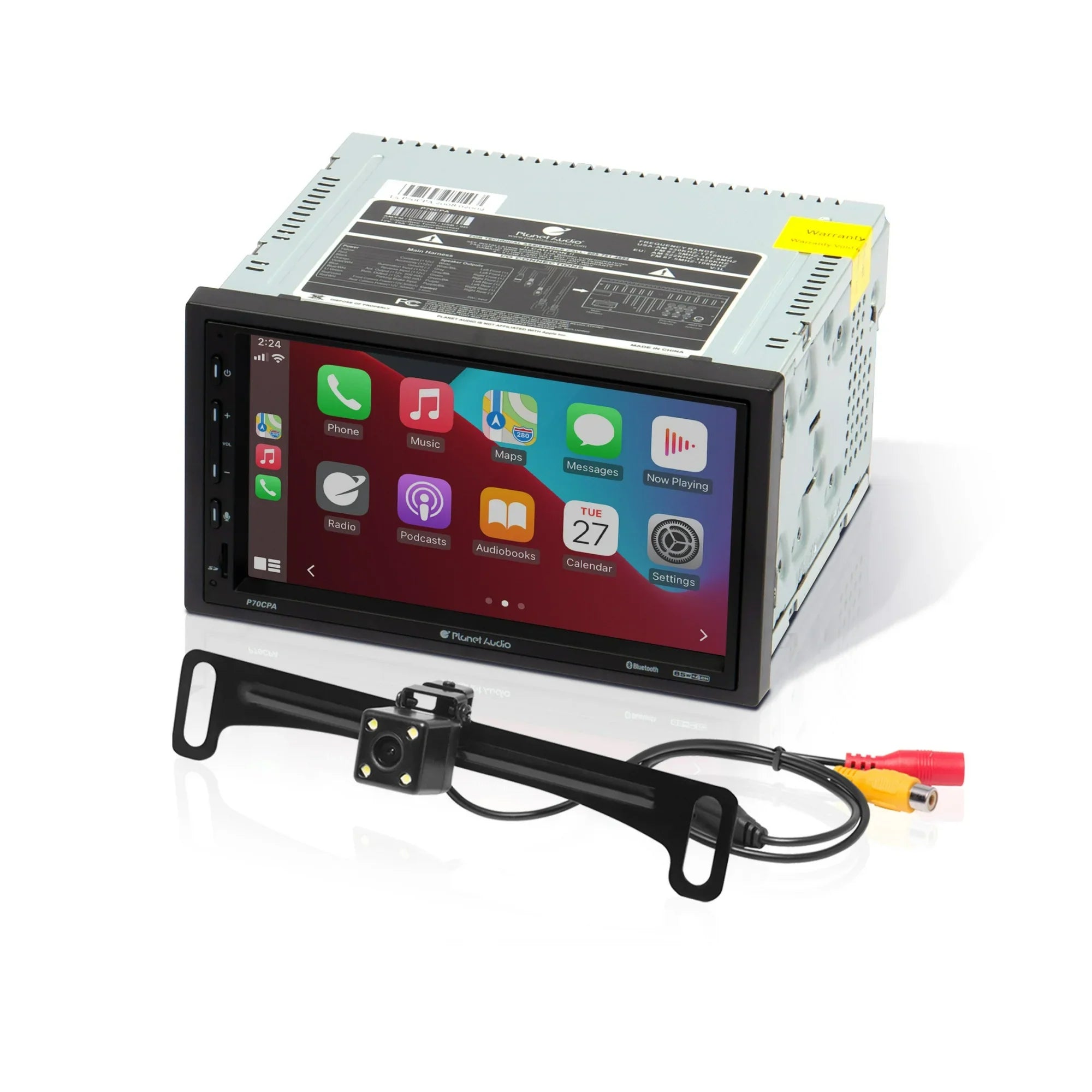Planet Audio P70CPA-C Car Stereo - Apple CarPlay, Android Auto, Double Din, 7 Inch Touchscreen, Bluetooth, No CD DVD Player, AM/FM Radio Receiver, Backup Camera