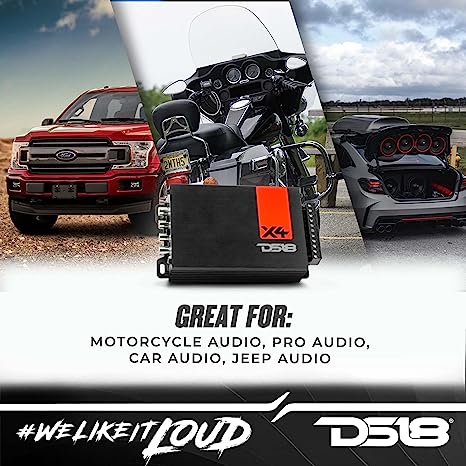 DS18 X4 Ultra Compact Amplifier - 4 Channel, Full Range, Class D, 1400 Watts - Ultra Small Size for Easy Installation on Many Applications