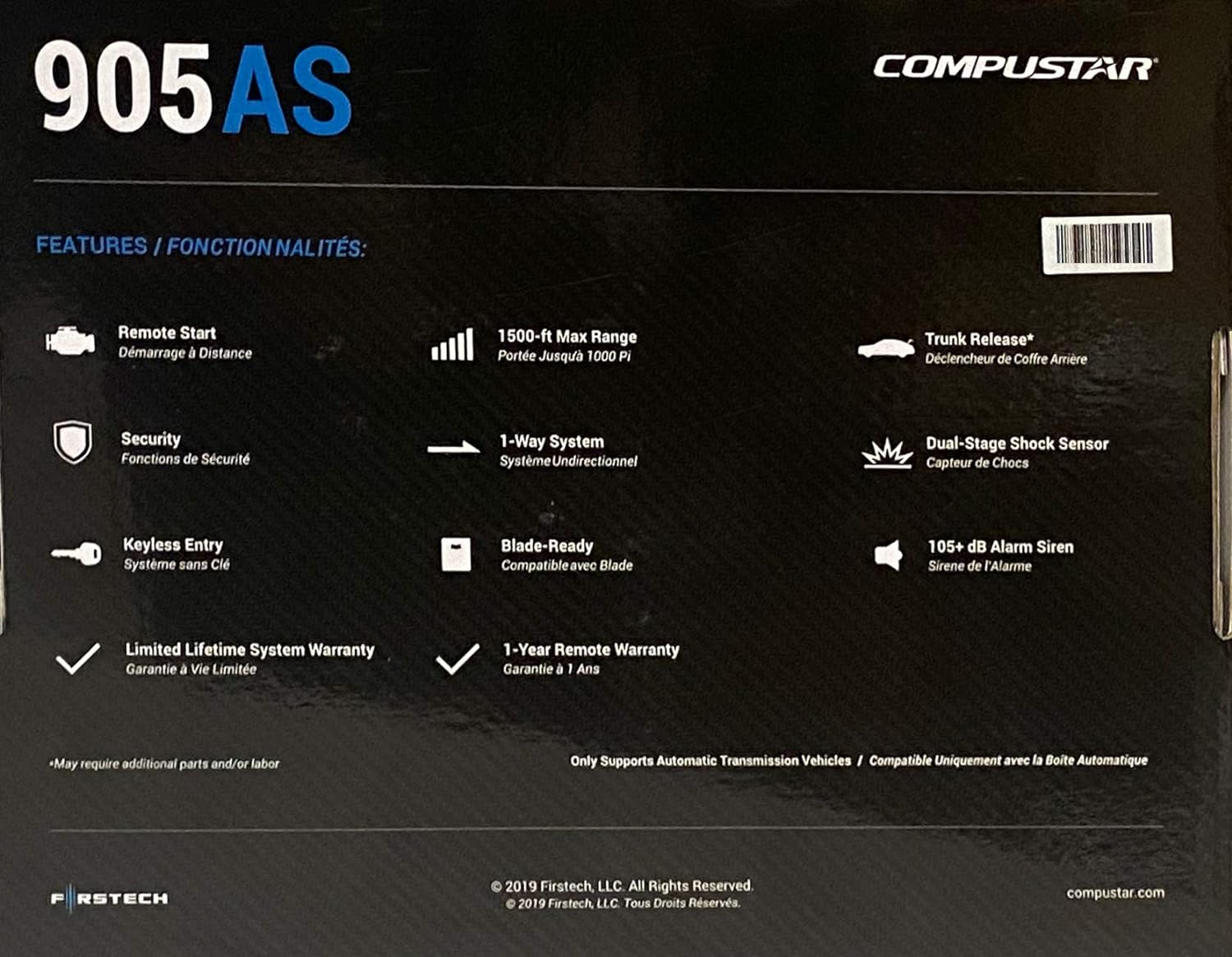 Compustar CS905-AS All-in-One 4 Button 1 Way Alarm & Remote Start System 1500' Range