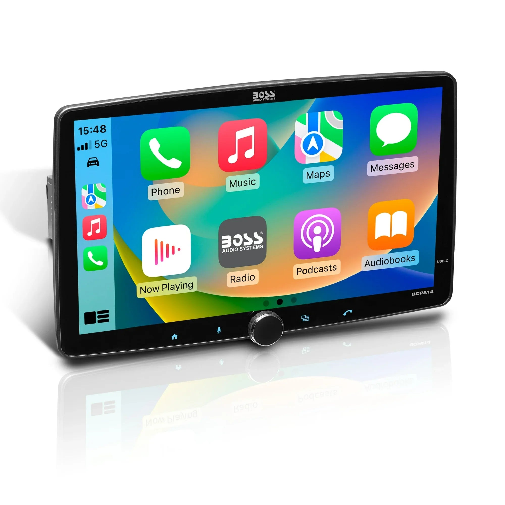 BOSS Audio Systems BCPA14 Car Stereo - Apple CarPlay, Android Auto, Single Din, 14 Inch Capacitive Touchscreen, Bluetooth, No DVD CD Player, AM/FM Radio Receiver, Multicolor Illumination