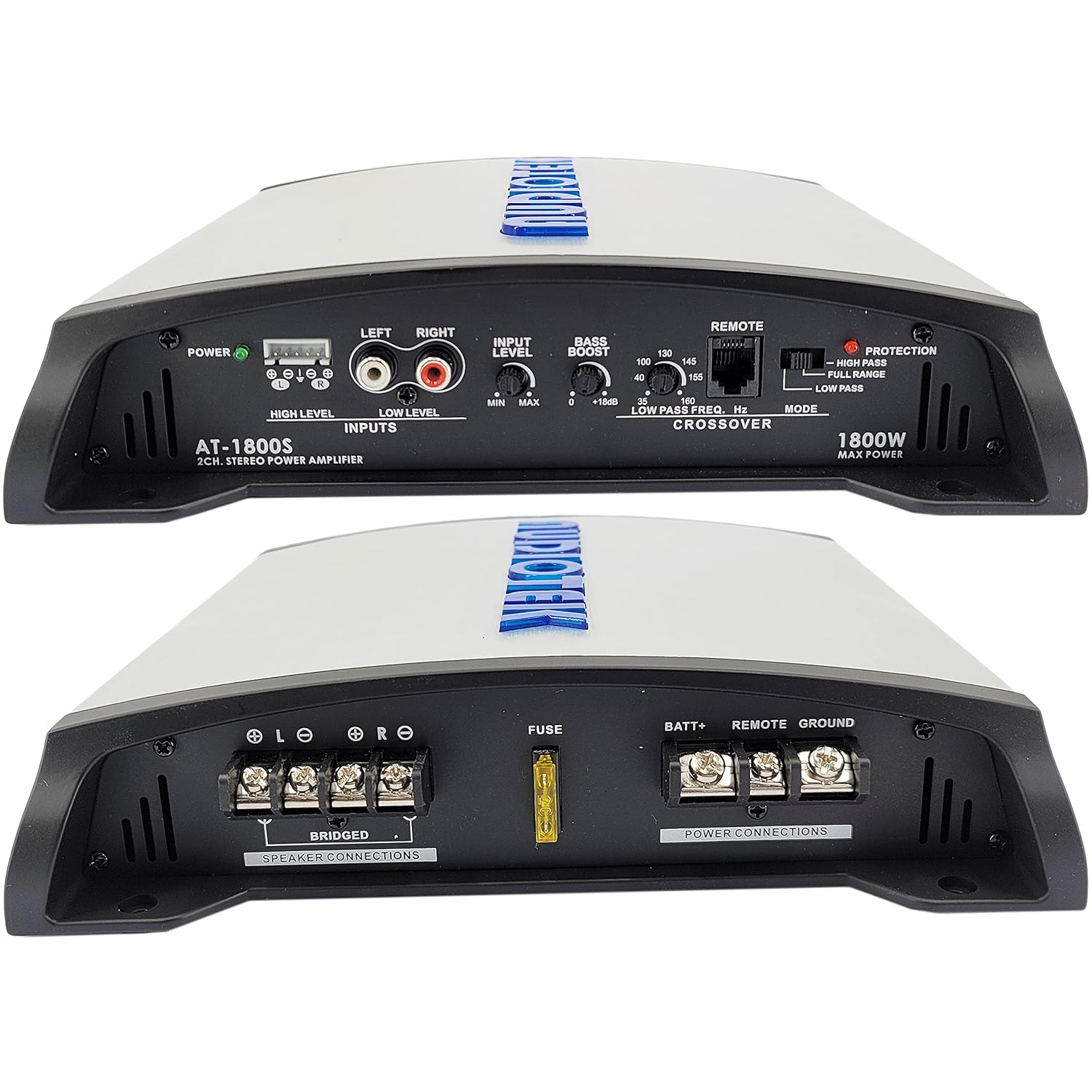 AUDIOTEK AT1800S 2-Channel Class AB Car Amplifier, 1800 Watts, 2 Ohm Stable, Bridgeable Full-Range Stereo, Bass Knob, LED Indicators, 4 Gauge Red Amp Kit Bundle