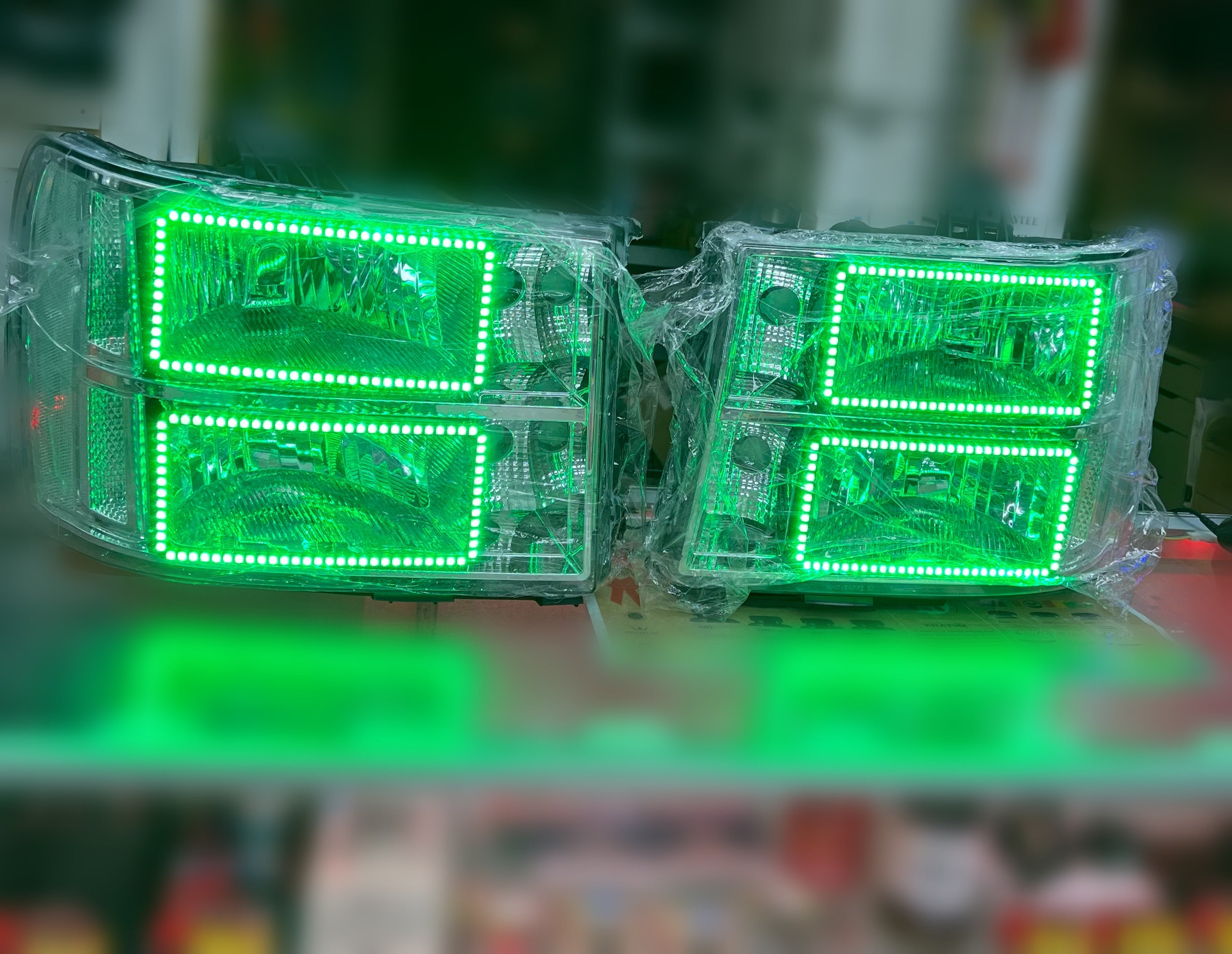 2007 - 2013 GMC Sierra Headlights with RGB Color Changing Halos Pre-Built Headlights Assemby