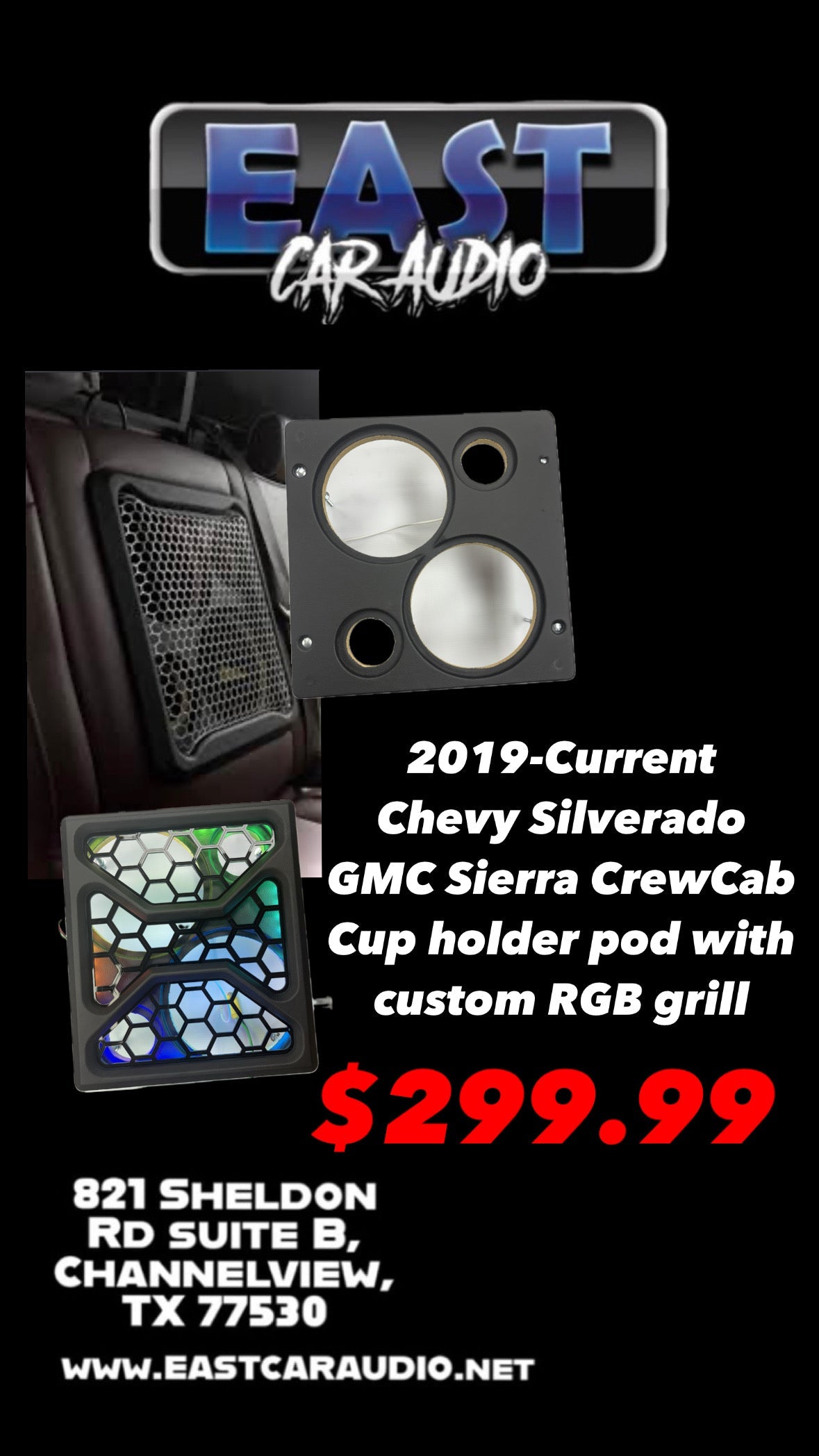 2014-2025 Chevy Silverado GMC Sierra cup holder panel speaker pod with Custom Cover plate speaker pods