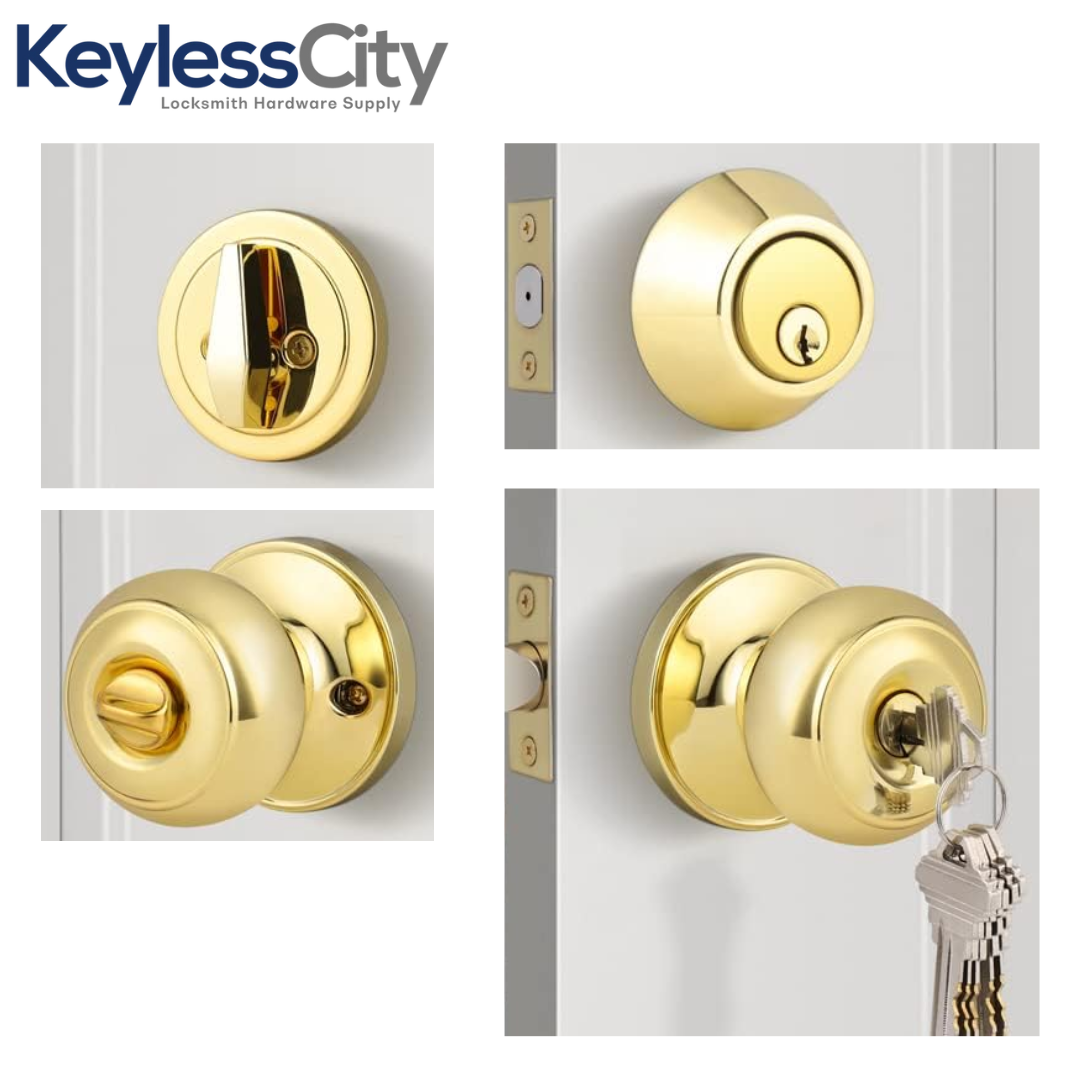 Kwikset Premium Combo Lockset – Knob & Deadbolt – Polished Brass