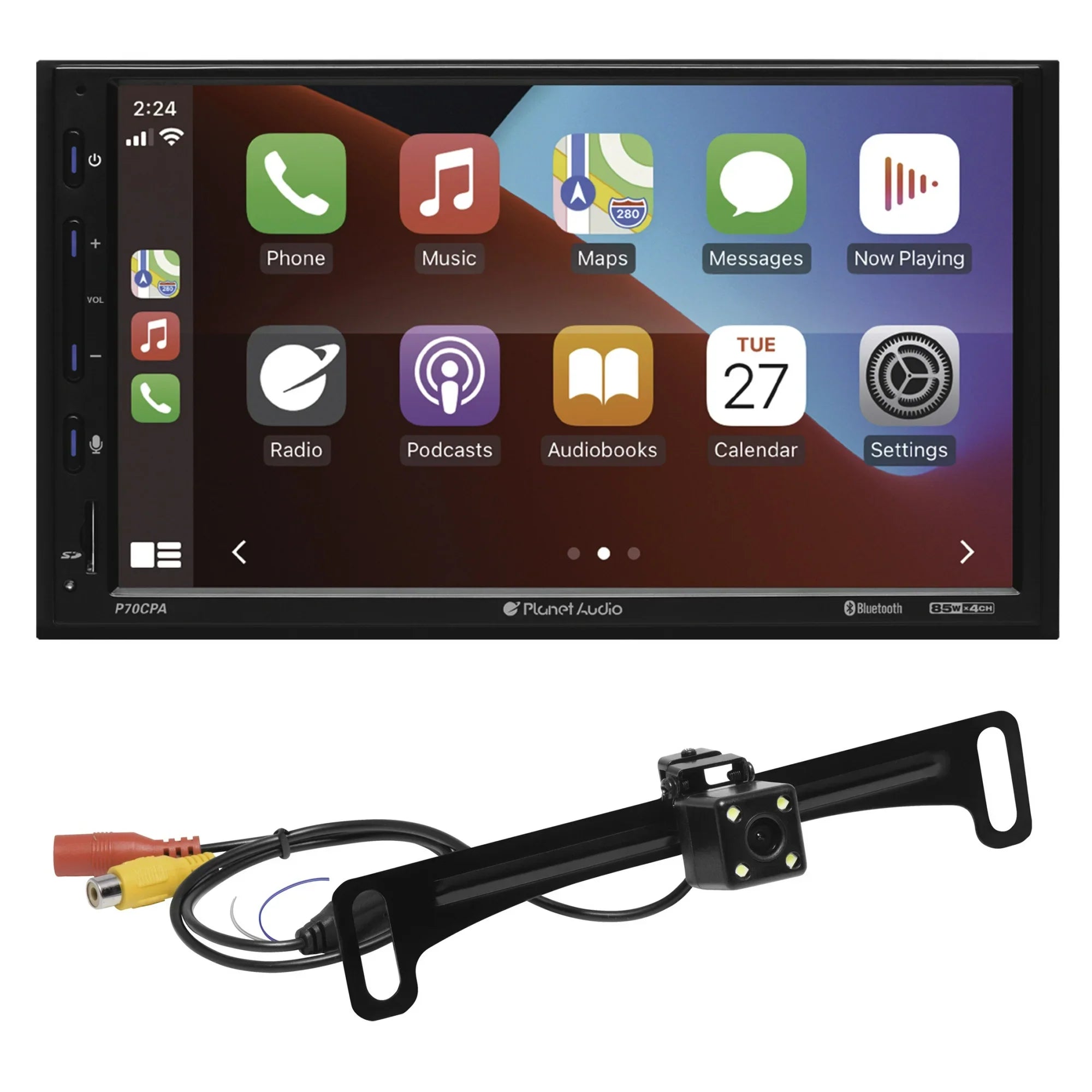 Planet Audio P70CPA-C Car Stereo - Apple CarPlay, Android Auto, Double Din, 7 Inch Touchscreen, Bluetooth, No CD DVD Player, AM/FM Radio Receiver, Backup Camera