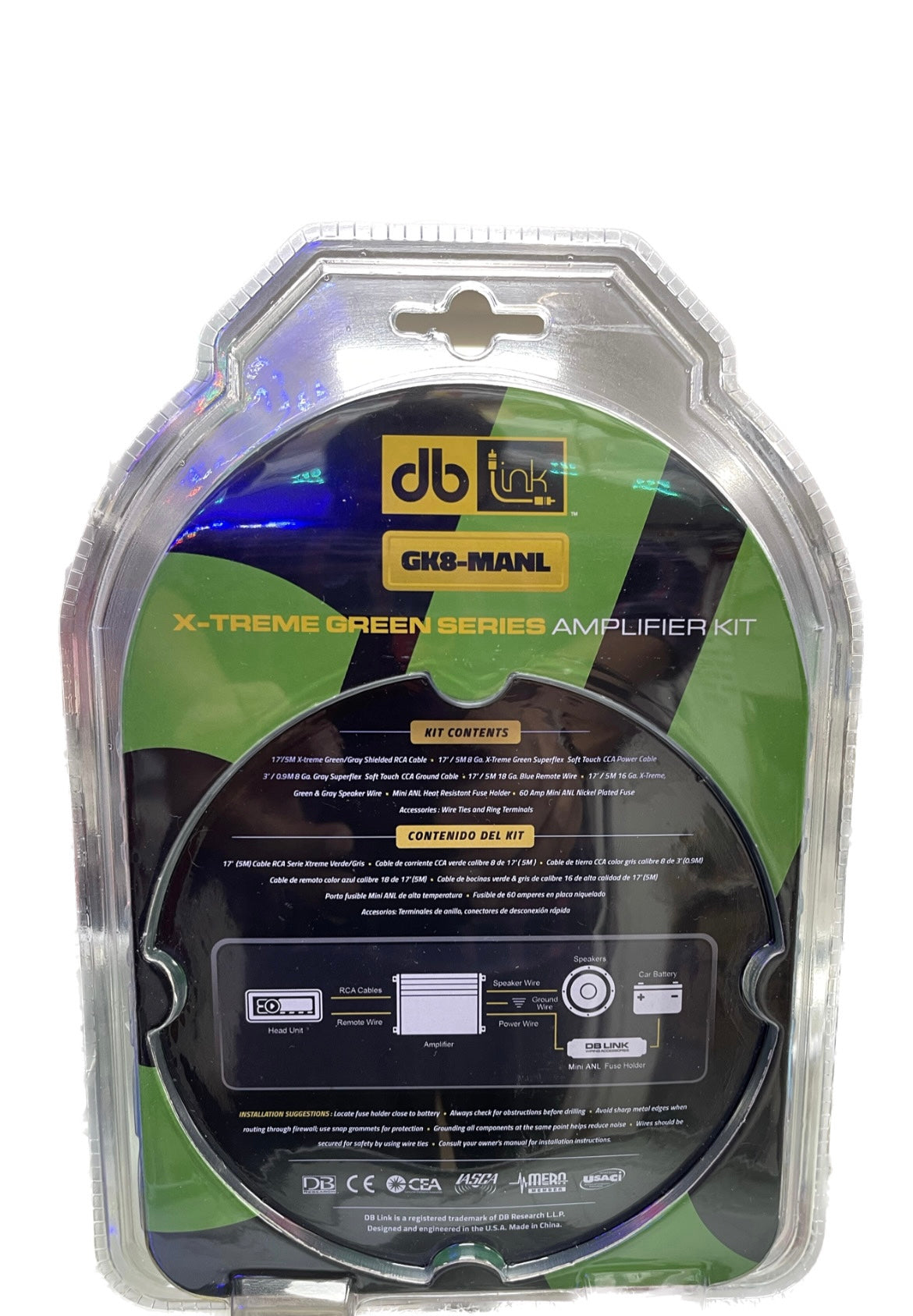 db drive GK8-MANL 8 Gauge X-TREME Green Series Amplifier Kit