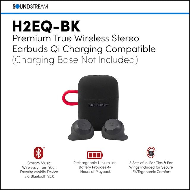 Soundstream H2E-BK H2GO Premium True Wireless Stereo Earbuds