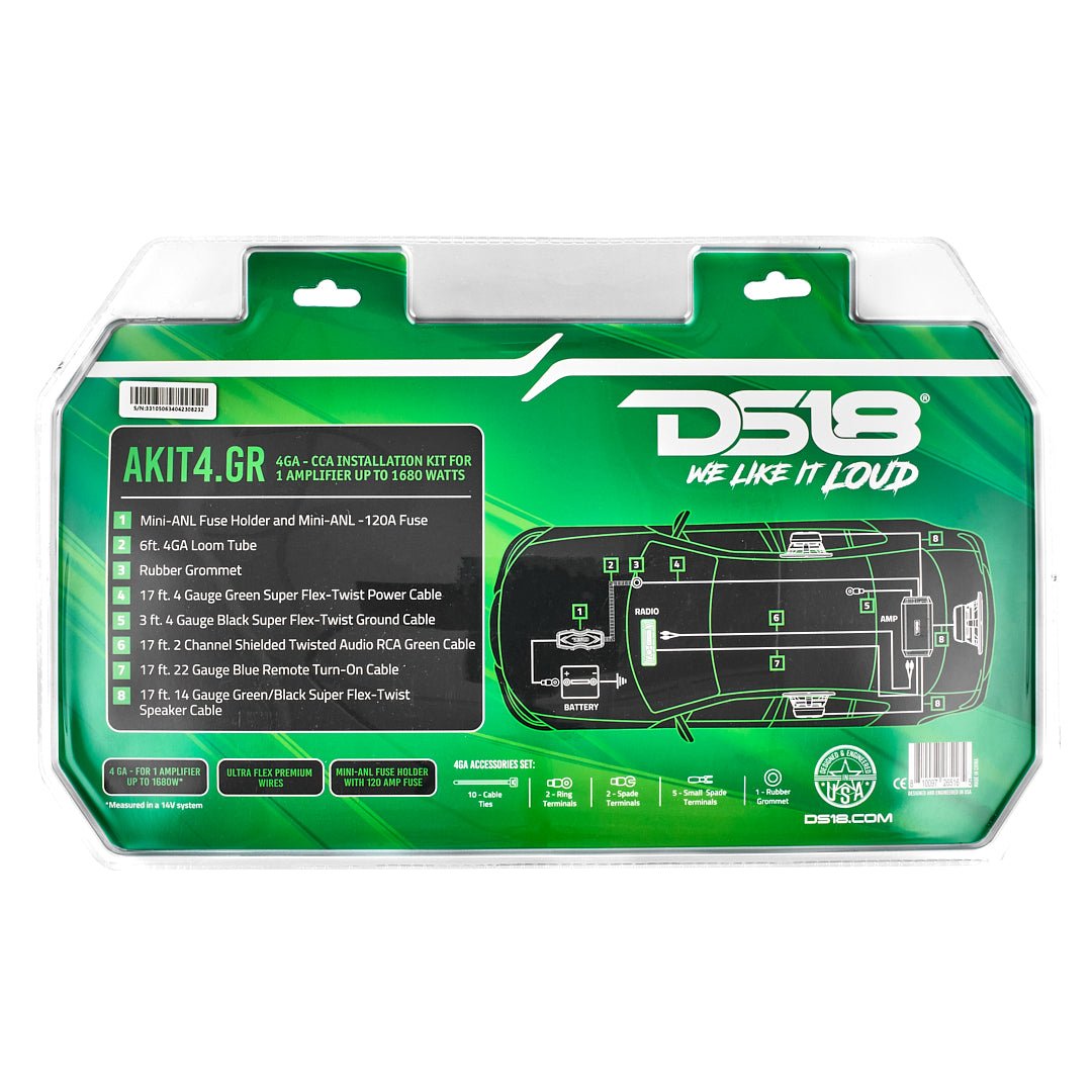 4-GA Amplifier Installation Wiring Kit - Green