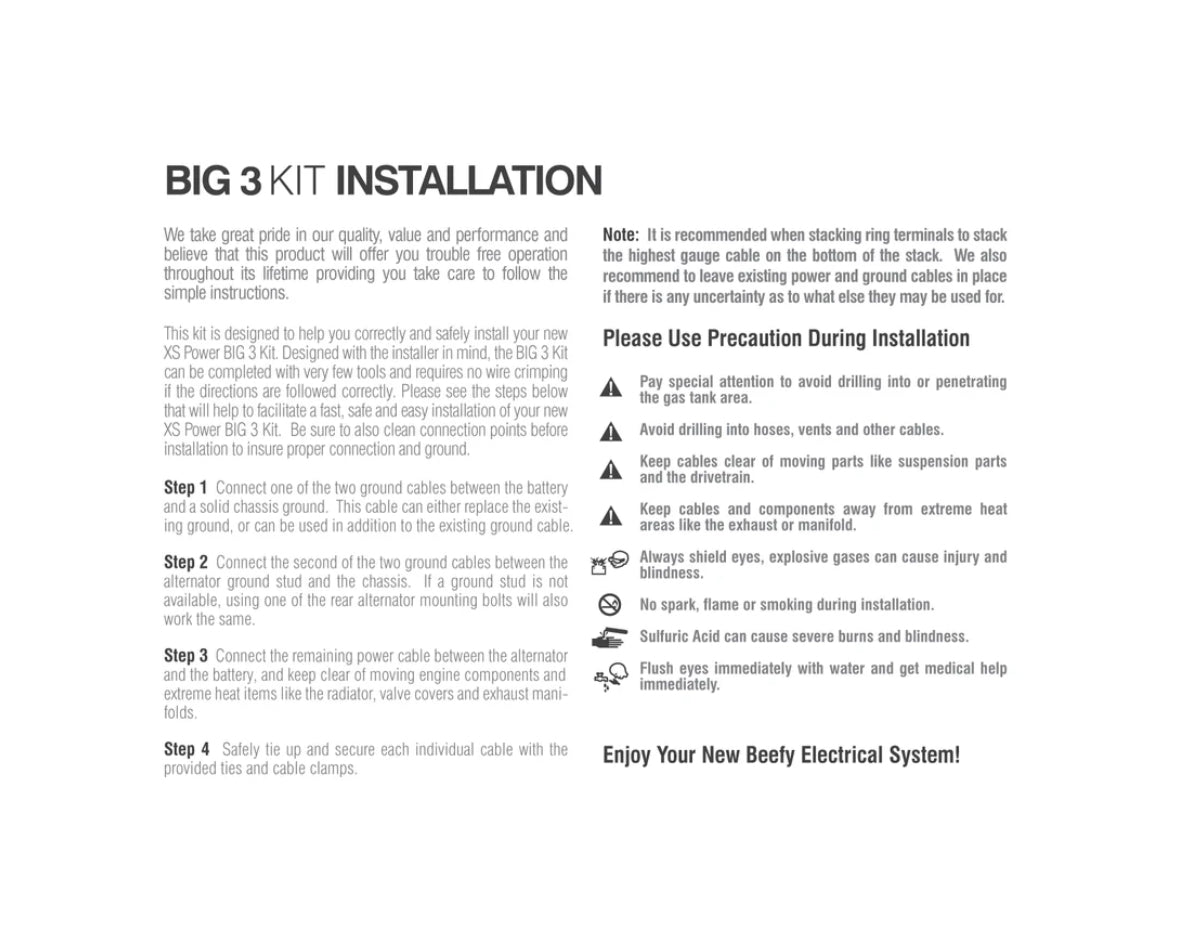 XS Power XP RD 250A Flex Big 3 Upgrade Kit, Big3XP Big3RD