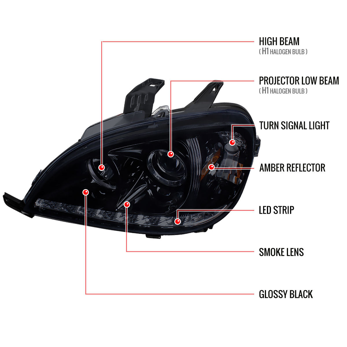 Spec-D 02-05 Mercedes ML W163 Projector Headlights Black/Smoked