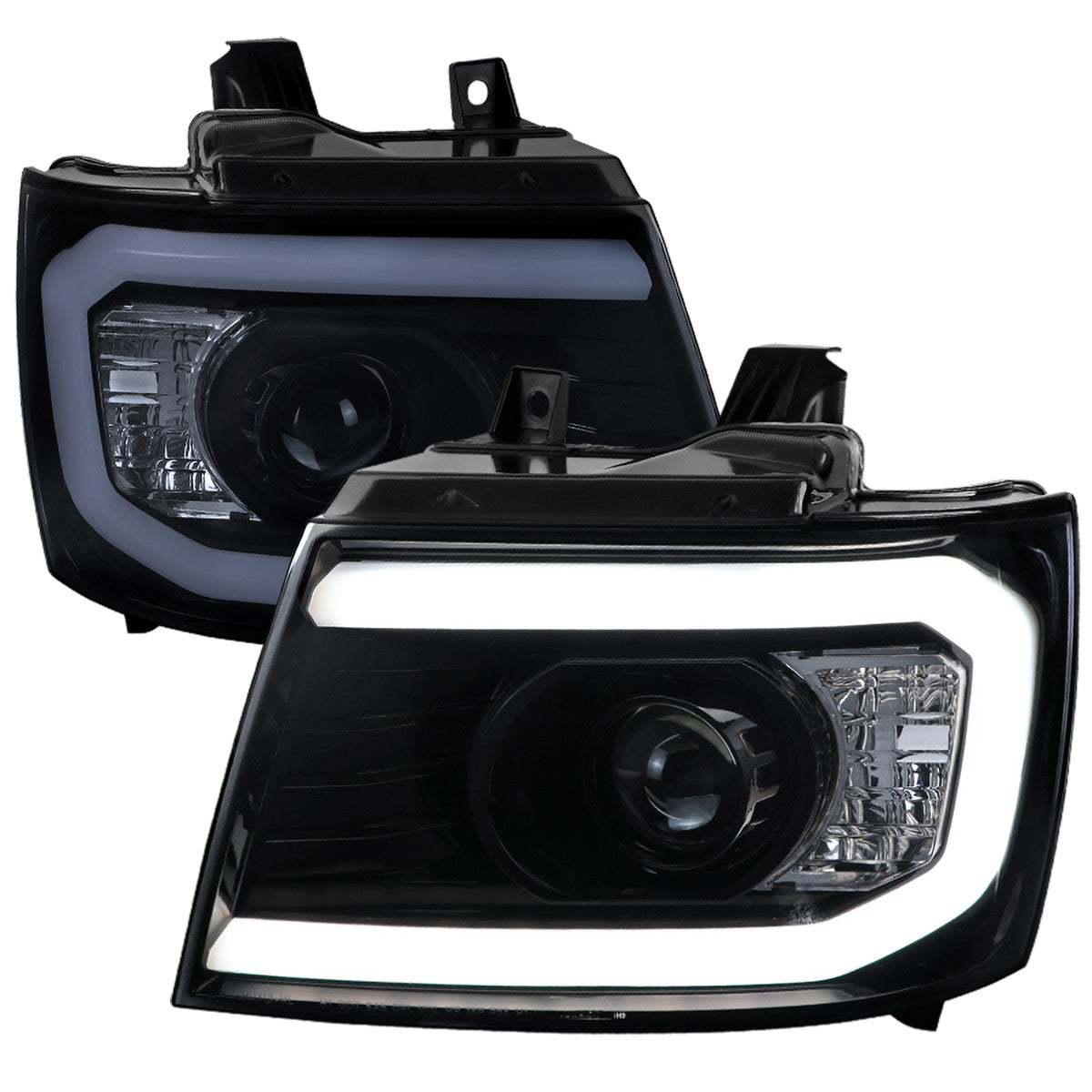 Spec-D 07-13 Chevy Avalanche Headlights LED Bar Black/Smoked