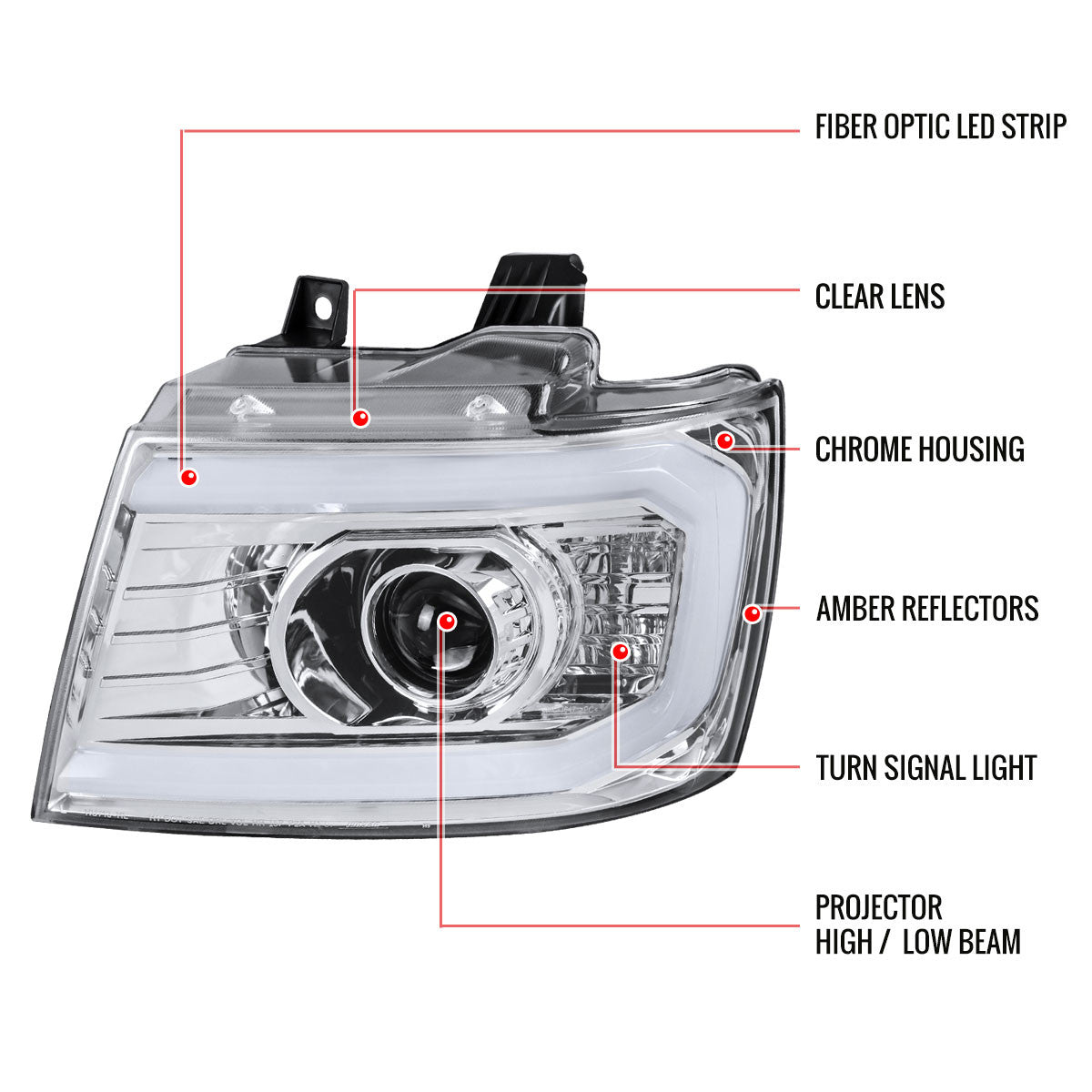 Spec-D 07-13 Chevy Avalanche Tahoe Projector Headlights Chrome