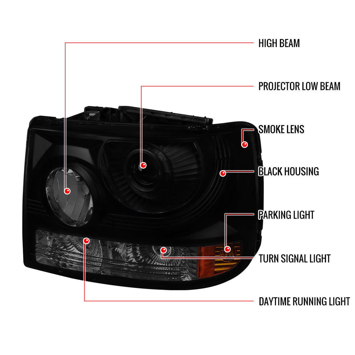 Spec-D 99-02 Chevy Silverado Projector Headlights Smoked Black